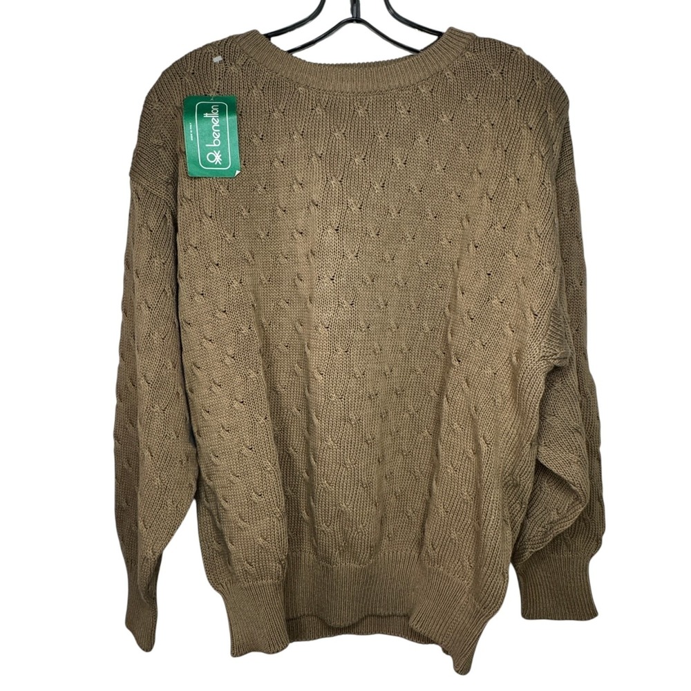 NWT United Colors of Benetton‎ Brown Cable Sweater Womens Large IT 48 Cotton VTG